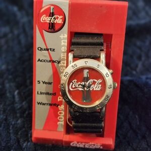 Collecyible Coca-Cola Red and Silver Watch 1999 with Black Strap
